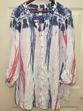 Multiples Liberty Print Button Down Shirt Long Sleeve Roll Tab Size 2X